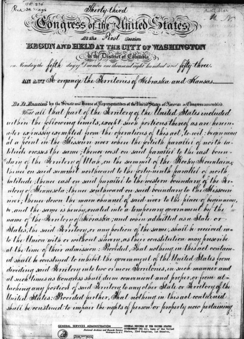 Kansas Nebraska Act 1854 World History Commons